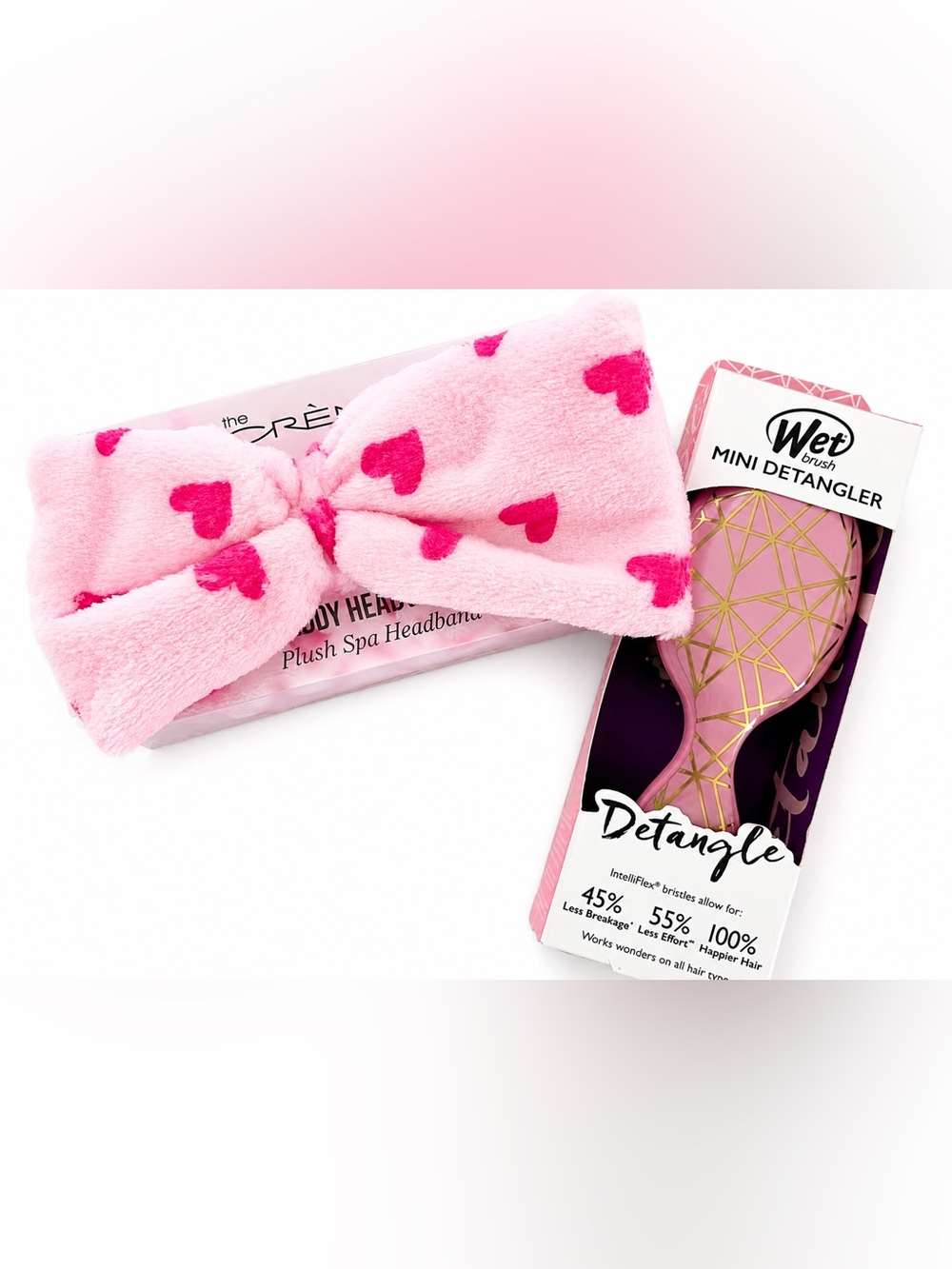 Wet Brush Mini IntelliFlex Detangler and The Crème Shop Plush Spa Teddy Headband